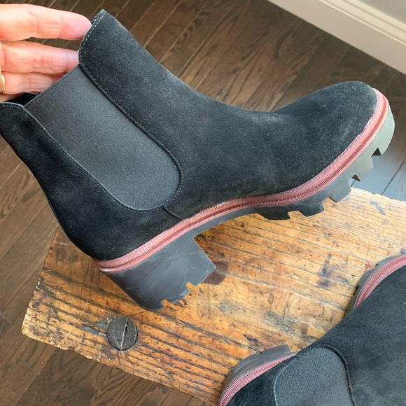 Antonio de Faria Black Leather Suede Pull On Chelsea Chunky Heel Fall Boot 9 1/2 - Picture 10 of 15